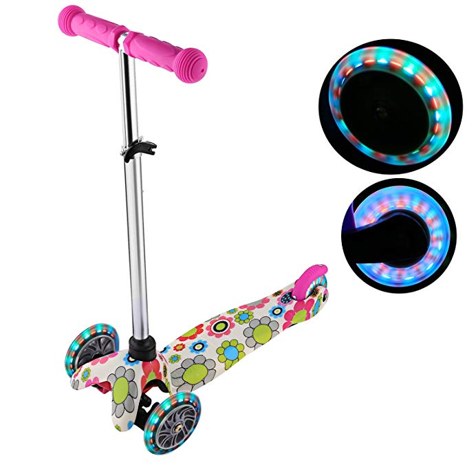 Kemanner Kids Kick Scooter with LED Wheels Micro Scooter for Childrens Boys Girls Ages 3+, Adjustable Height and Handlebars,3 Wheel Lean to Steer PU ABEC-7 Flashing Wheels