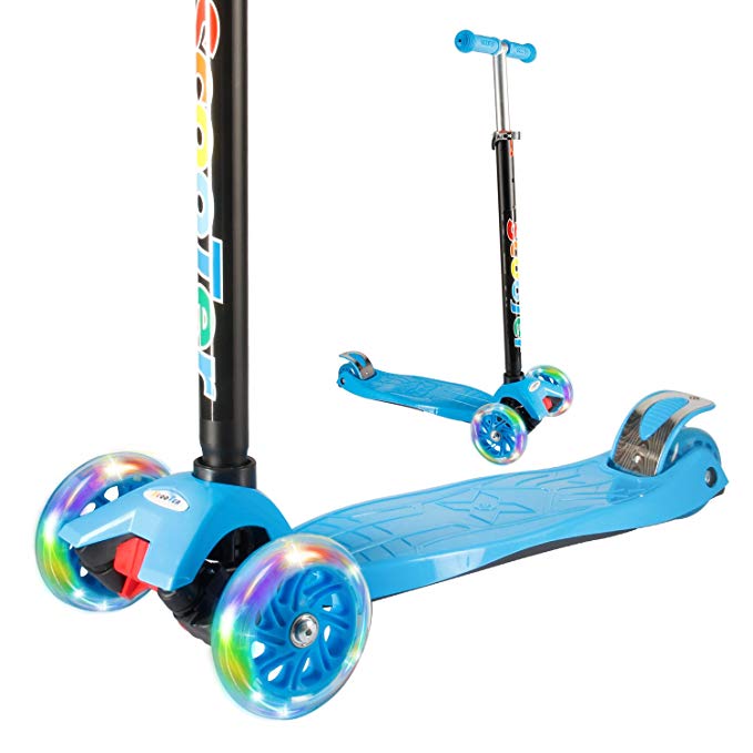 Vamslove Kick Scooter Kids Toys Boys Girls, 3 Flashing Wheels Adjustable Height Non-Slip Handle Widening Deck Kids Scooter - Birthday Toys Ages 3 4 5 6 7 8 + Years Old (Blue)