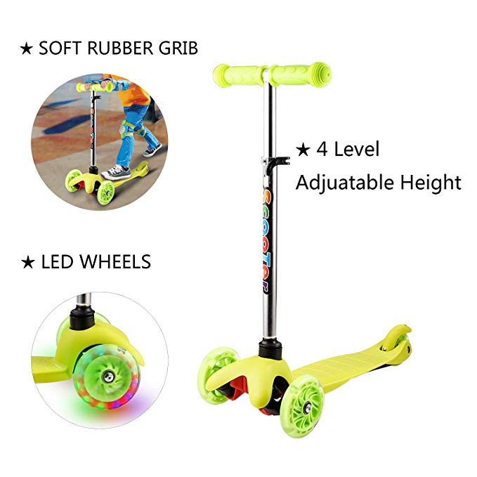 shaofu Kids Kick Scooter Portable Mini Scooters 3 Wheel Light Up LED for Boys Girls Toddlers Children, Ages 3-12 (US Stock)