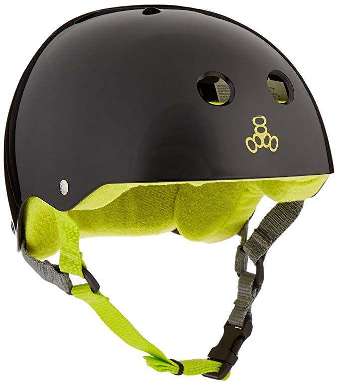 Triple Eight Helmet with Sweatsaver Liner, Black Glossy With Green, Small