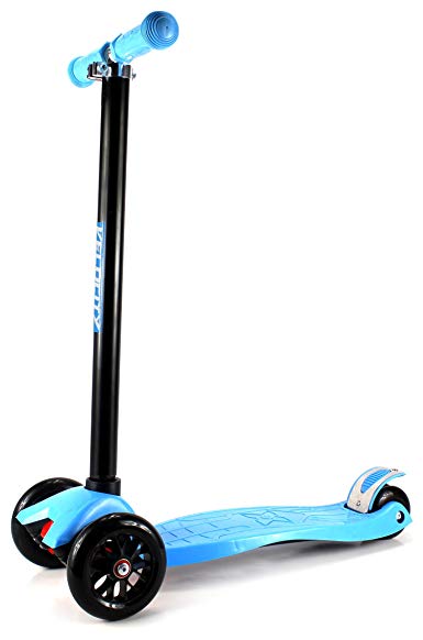 Velocity Scooters '22 Children's Kid's Four Wheeled Toy Kick Scooter w/ Adjustable Handlebars, Rear Fender Brake, Rubber Hand Grips (Blue)