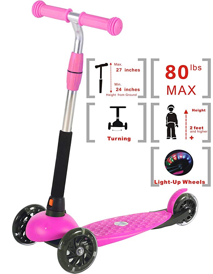 Voyage Sports Kids Scooter for Girls, Pink 3 Wheel Scooter for Toddlers, Kick Scooter for Kids Age 2 - 5 Year Old (Pink)