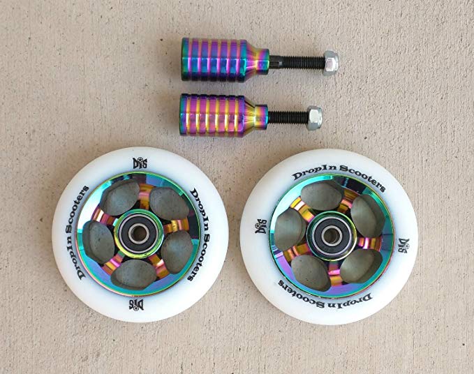 DropIn Scooters DIS 100mm Oil Slicks Package - 2 Wheels and 2 Pegs Neochrome