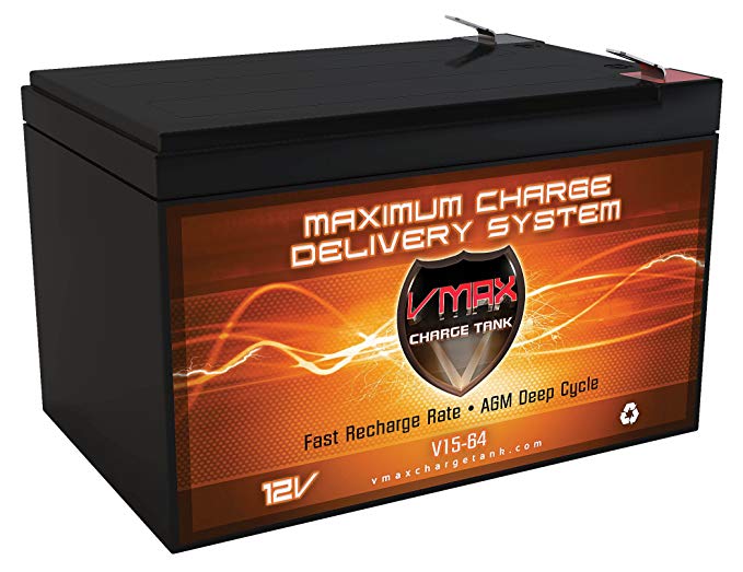 VMAXTANKS VMAXMB64 12 Volt 15Ah AGM Deep Cycle Battery Replacement Upgrade for Badsey EMX Cruiser Electric Scooter 12V Scooter Battery (L=5.94