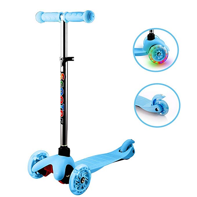 Anfan Kids Kick Scooter 3 Wheel Adjustable Height Mini Micro Scooter PU LED Light Up Wheels,Lean to Steer Birthday Gifts Toddler Boys Girls Age 1-10 Year Old