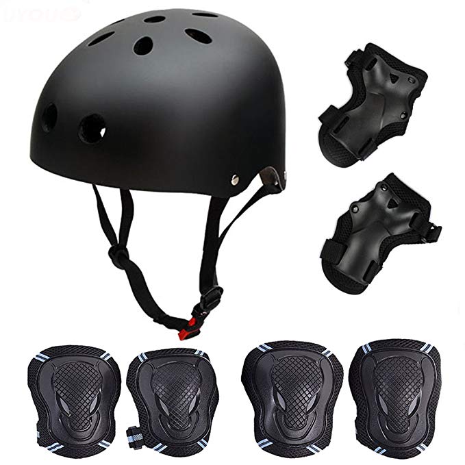 SymbolLife Skateboard/Skate Protection Pads Set with Helmet Helmet with 6pcs Elbow Knee Wrist Pads for Kids Youths BMX/Scooter/Cycling/Roller for Head Size S(48-52cm), M(52-57cm), L(57-62cm)