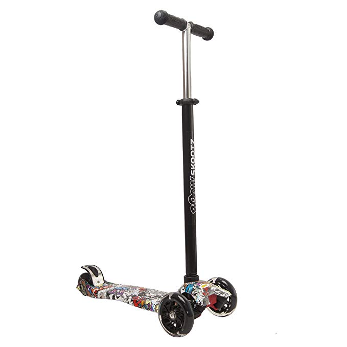 Deluxe 3-Wheel MAXI Scooter - Perfect for 6-10 Year Olds. Unique Designs plus Adjustable Handlebars and Light Up Wheels.