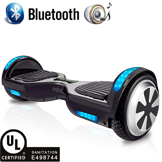 RAYHIGH Hover Board with Bluetooth Speaker, UL2272 Certified Black Hoverboard, 6.5'' Two-Wheel Self Balancing - 250W Dual Motor | Aluminum Alloy Wheels | 9.6Km/hr Max | 225lbs Max