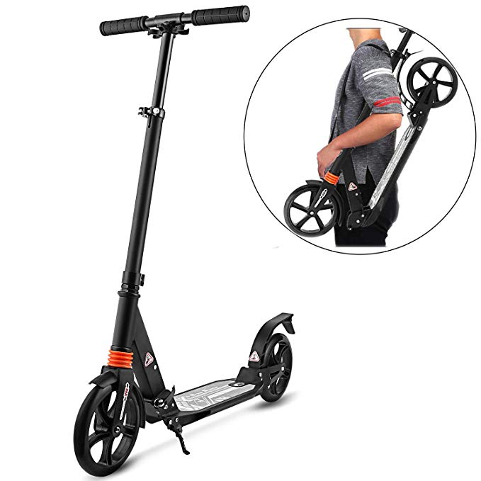 Miageek Foldable Adult Teens Kick Scooter - Portable 2-Wheel Push Urban Scooters, Commuter Scooters, City Scooters with Adjustable Handlebars|Dual Suspension(Max 220lbs)