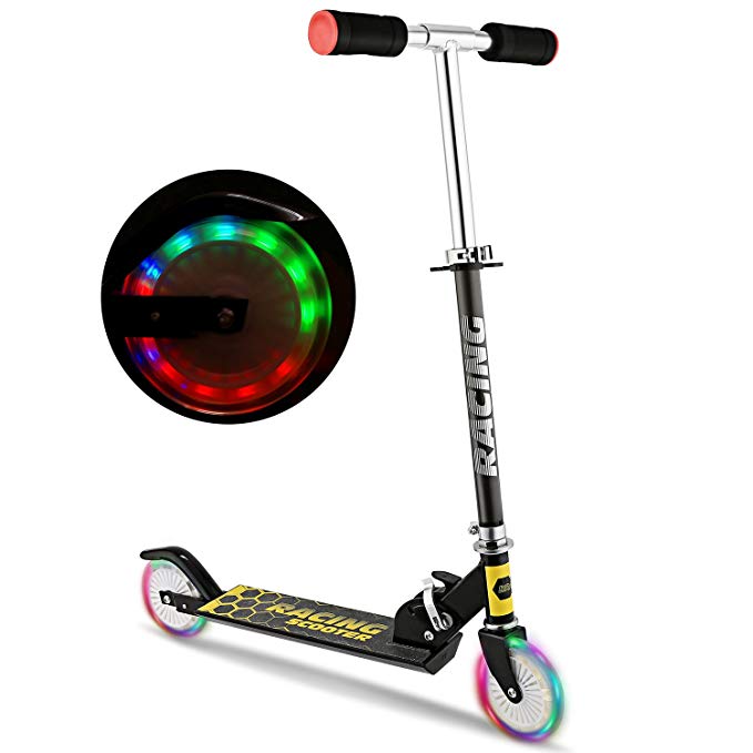 WeSkate B3 Scooter for kids with LED Light Up Wheels, Adjustable Height Kick Scooters for Boys and Girls, Rear Fender Break|5lb Lightweight Folding Kids Scooter, 110lb Weight Capacity (Black/B3/FBA)