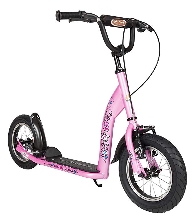 BIKESTAR Original Safety Pro Sport Push Kick Scooter Kids with brakes, mudguard and air tires for age 7 year old children | Sport Edition with Alloy Wheels 12 Inch | Glamour Pink